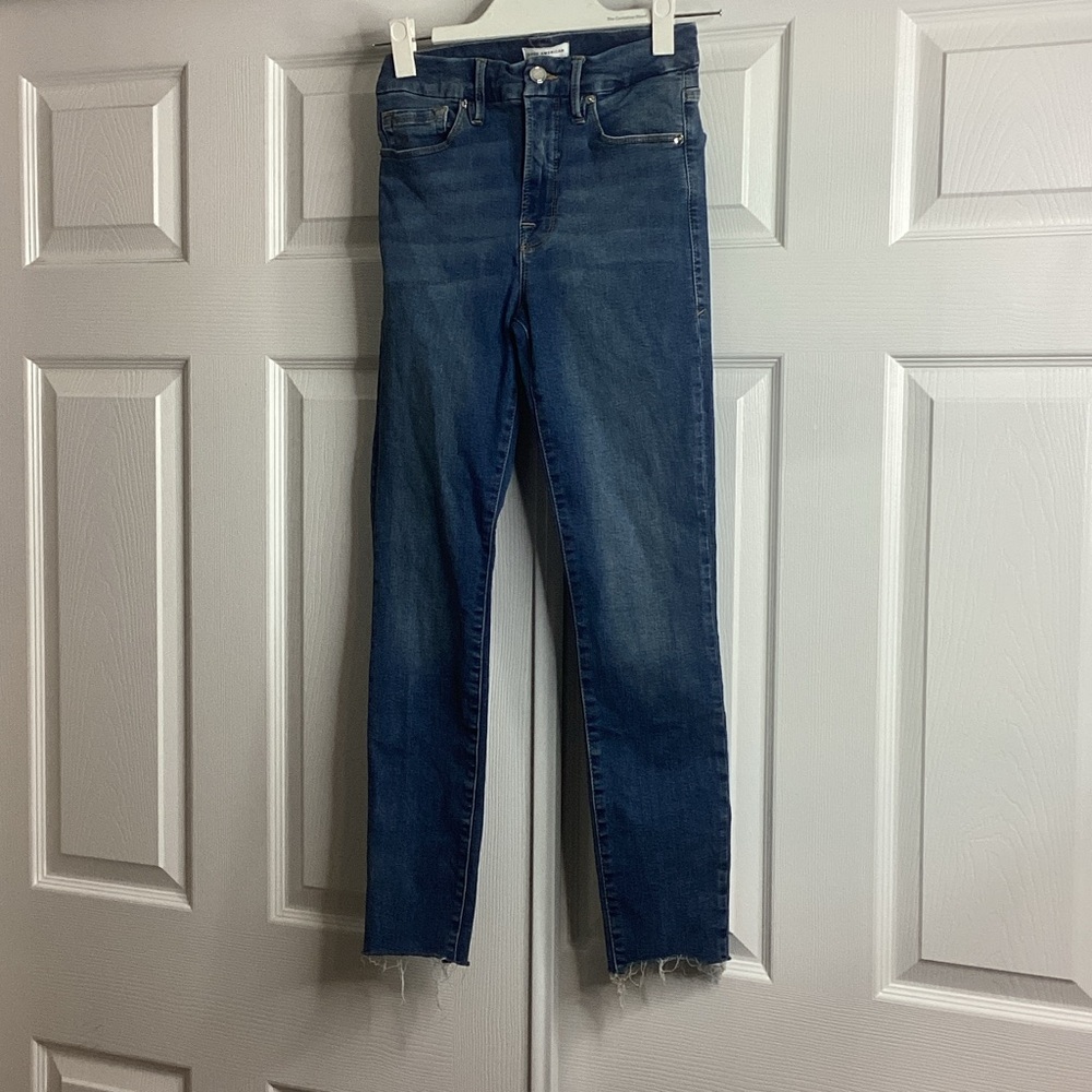 Good‎ American Dark Blue Straight Leg Jeans Hi Rise 0/25 GWCRE067T